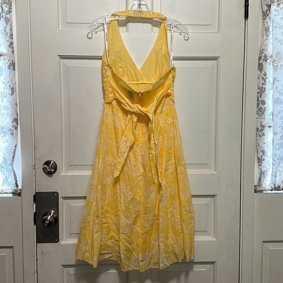 BISOU Bisou Yellow Floral Halter Cotton Dress by Michelle Bohbot Size 8 Y2K - Picture 4 of 7